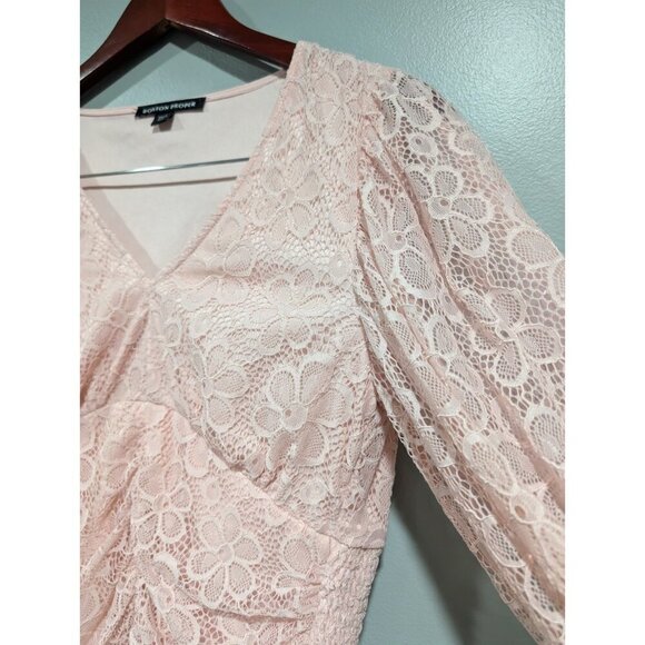 Boston Proper Women's Pink Floral Lace V-Neck Long-Sleeve Top Cinched Size S - Picture 11 of 16
